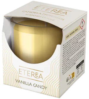 ETEREA Vela Vanilla Candy branco vela perfumada 120 g em copo de vidro. Vela perfumada ETEREA para criar ambiente acolhedor